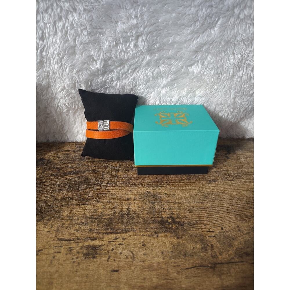 Rustic Cuff Orange Leather Wrap Bracelet Magnetic Clasp w Box Gift Bag Set